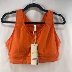 Dokotoo Women's Racer Back‎ Sports Bra Removable Pads Bright Orange Medium